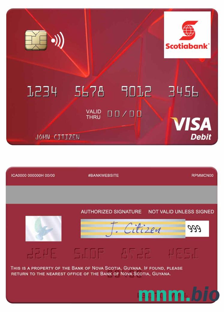 Guyana Bank of Nova Scotia visa debet karta przykład w formacie PSD
